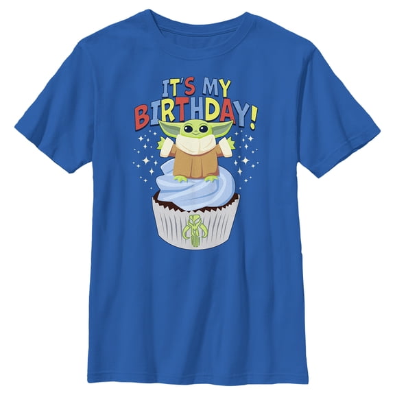 Boy's Star Wars: The Mandalorian It's My Birthday Grogu Cupcake  Graphic Tee Royal Blue Medium