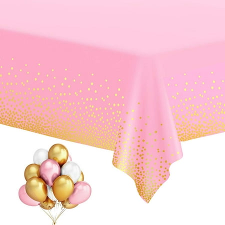 

Pink and Gold Plastic Tablecloths for Rectangle Tables 6 Pack Disposable Party Table Cloths Gold Dot Confetti Table Covers with 30 Balloons for Girl Birthday Baby Shower Wedding Shower 54 x 108