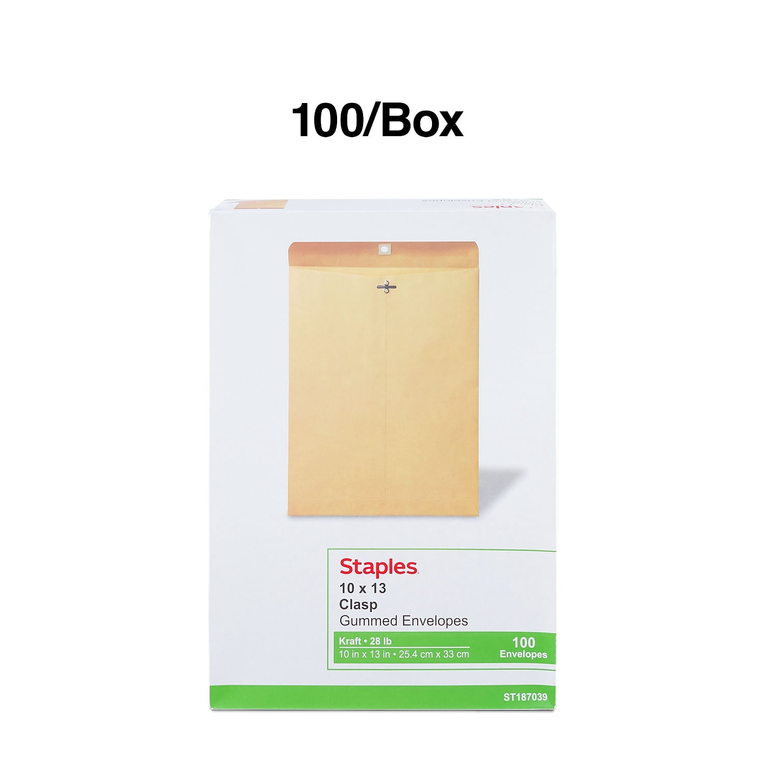Staples Clasp & Moistenable Glue Catalog Envelopes 10"L x 13"H Brown 100/BX 19272
