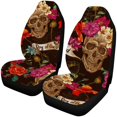 thumbnail image 1 of Juego de 2 Fundas para Asientos de Coche ABPHQTO Calaveras y Flores Universal, 1 of 3