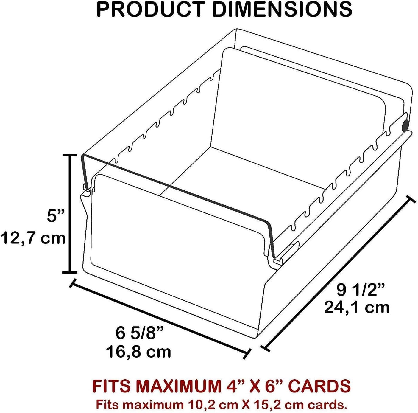 Acrimet 4 x 6 Card File Holder Organizer Box Metal Base Heavy Duty (AZ Index Cards and Divider Included) (Black Color with Clear Crystal Plastic Lid Cover)