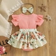 thumbnail image 4 of Odeerbi Girls Dress Baby Girls Clothes Toddler Fashion Cute Flowers Print Ruffles Short Sleeve Romper Short Skirt Bow Suit Pink, 4 of 9