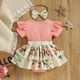 thumbnail image 4 of Vestido Para Niñas, Ropa Para Niñas Pequeñas, Moda Para Niños Pequeños, Estampado De Flores s, Volantes, Mono De Manga Corta, Falda Corta, Traje Con Lazo Rosa Odeerbi LM103-8551, 4 of 9