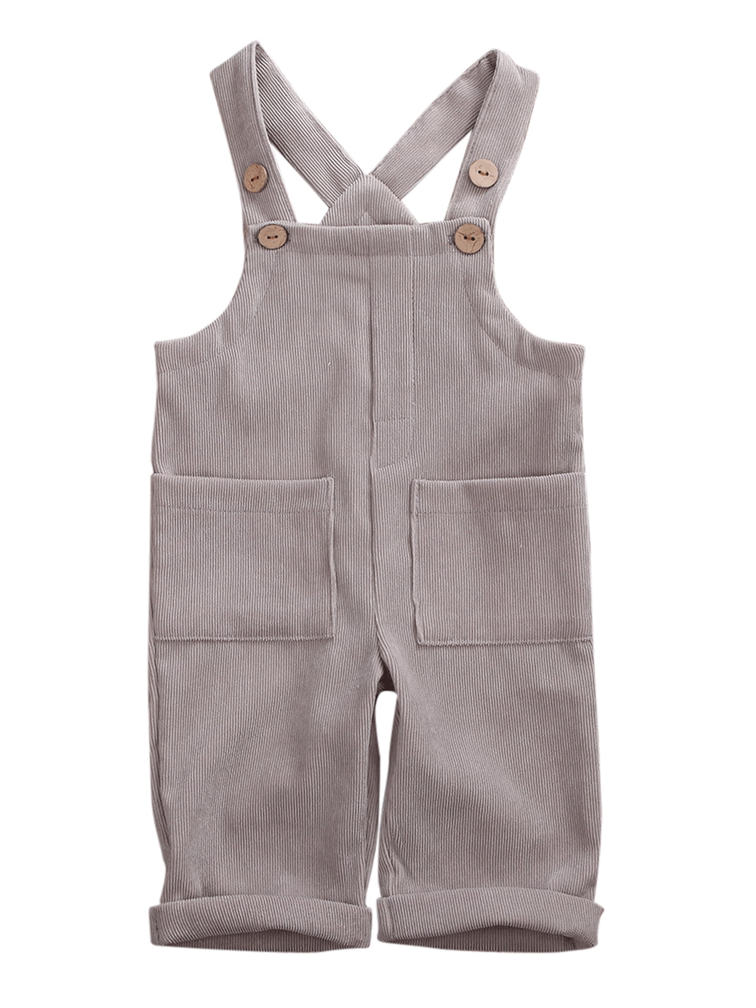 Seyurigaoka Toddler Baby Girl Boy Bib Overall Solid Corduroy Suspender Pants Jumpsuit with Pocket Unisex Winter Clothes 