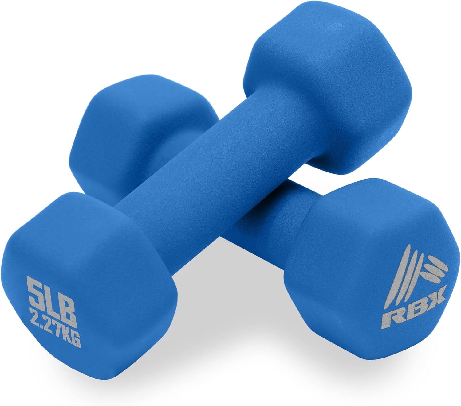 RBX Weights Dumbbells Set - Neoprene Arm Weights with Non-Slip Grip, Training, Workout, Fitness, 5lb