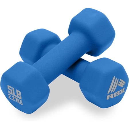 RBX Weights Dumbbells Set - Neoprene Arm Weights with Non-Slip Grip, Training, Workout, Fitness, 5lb