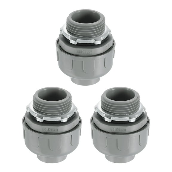 3Pcs Liquid Tight Connectors, 1" NPT Plastic 180 Degree Conduit Fitting, Gray