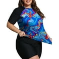 thumbnail image 3 of FOLUNSI Womens Plus Swimsuits 2 Piece Rash Guard Raglan Short Sleeve with Boyshorts Surfing Swimwear 0X-5X, 3 of 5