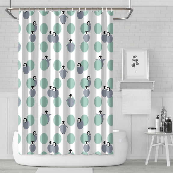 Snow Penguin Shower Curtain - 72" x 72" Fade-Resistant Machine Washable Bathroom Drape with Elegant Cartoon Pattern & Metal Grommets