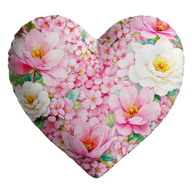 SLYNSHome Flower Printed Heart Pillows Love Heart Shaped Pillow Faux Rabbit Throw Pillows Home Decoration