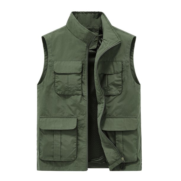 Hombres Sólido Casual Secado Rápido Multi-Bolsillo Cremallera Chaleco de Cuello Alto Odeerbi ODB-6