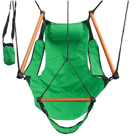 Fall Arrest Rope - Hanging Rope Hammock Chair (Green) Air Deluxe Sky Swing Outdoor Seat Solid Wood 250lb with Pillow Arm Arrest Footrest and Drink Holder for Patio Furniture Camping Travel Porch Lounge