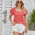 thumbnail image 4 of Defitshape Women's Short Sleeve T Shirt Square Neck Shirt Summer Casual Ruffle Lightweight Soft Fashion Tshirt Orange XX-Large, 4 of 4
