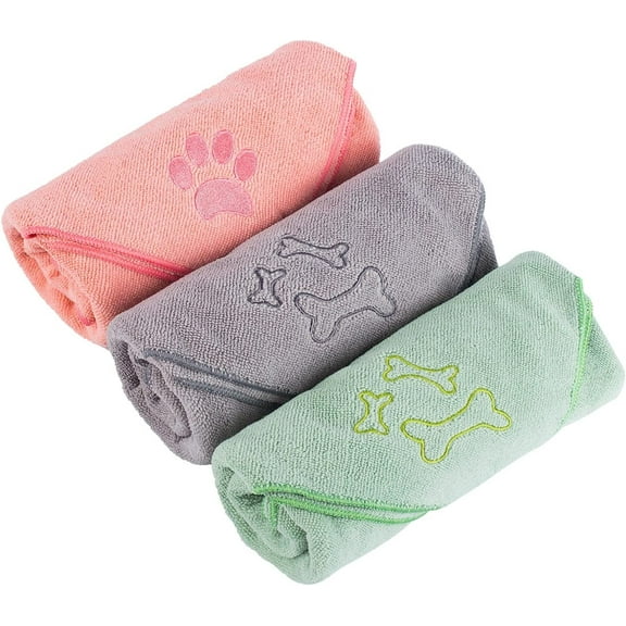 Microfiber Dog Towel, 3 Pack Large Pet Bath Towels 40″ x 20″, Bathing Supplies, Beach Accessories, Quick Fast Drying Super Absorbent Lightweight Cat and Puppy Shower Essentials, for Muddy Paws