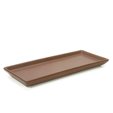 Hosley 11 Inch Long Brown Ceramic LED Tea Light/Pillar Candle Tray
