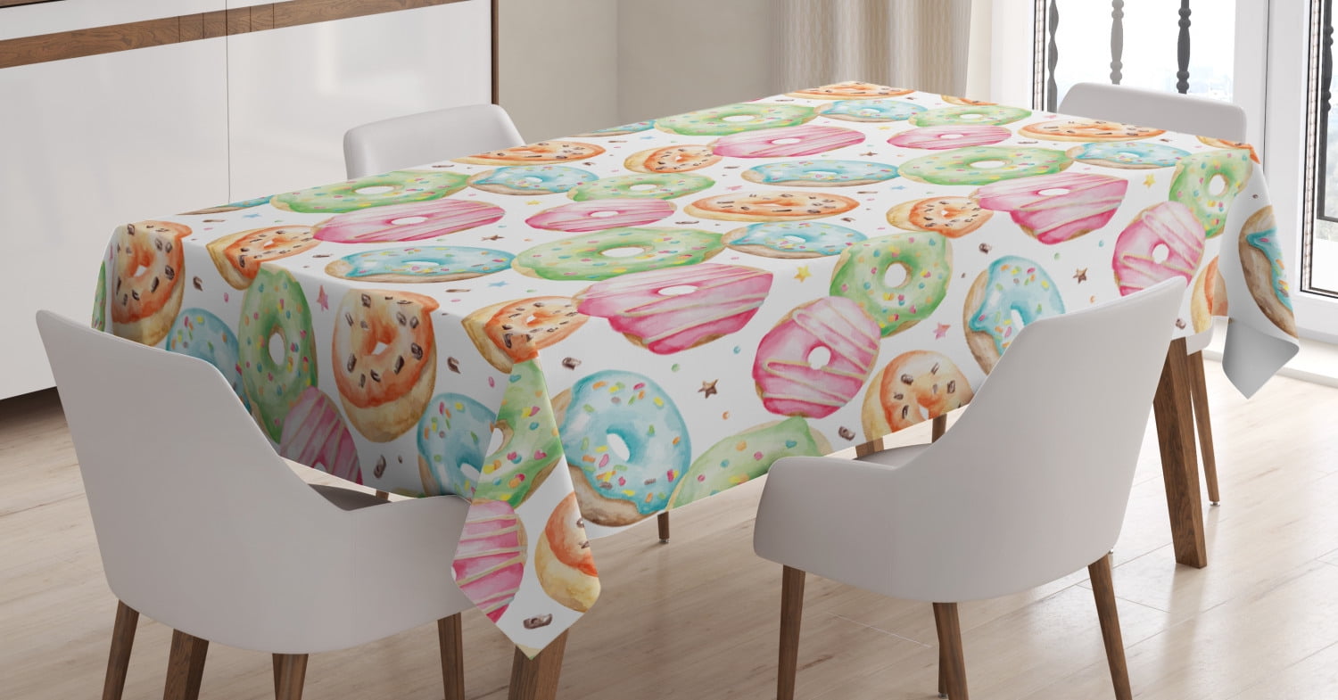 Watercolor Tablecloth, Sweet Delicious Donuts Pattern with Various