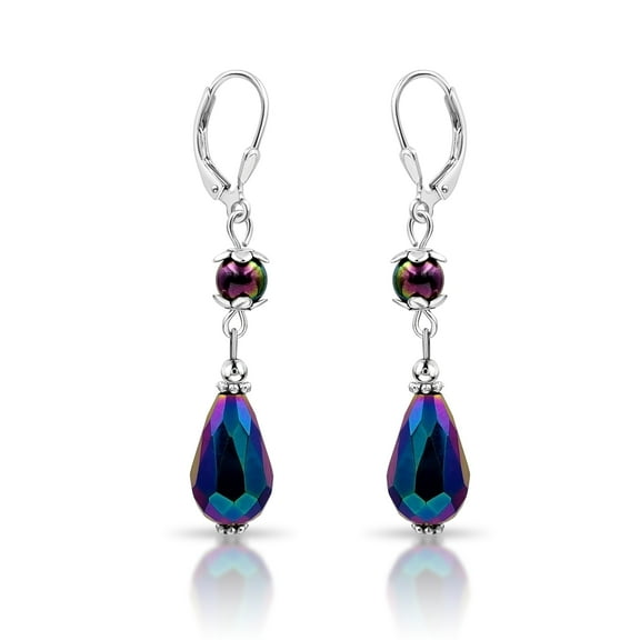 Besheek Rainbow Vitrail Crystal Glass Teardrop Leverback Boho Style Earring