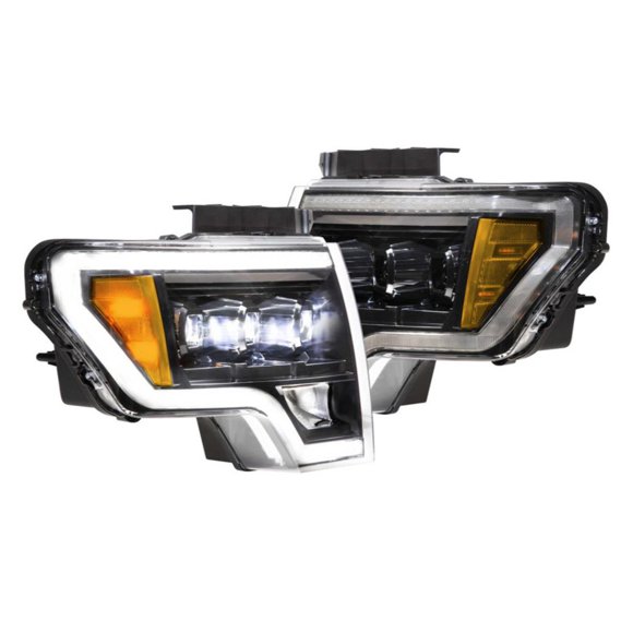 Fits 2009-2014 Ford F-150 Morimoto Headlight Assembly LF506-ASM XB; LED Bulb; High And Low Projector Beam; White DRL/Amber Side Marker Light; Polycarbonate Clear Lens; Black ABS Plastic Housing