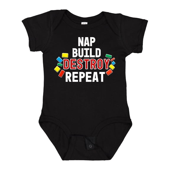 Inktastic Nap Build Destroy Repeat with Colorful Building Blocks Boys or Girls Baby Bodysuit
