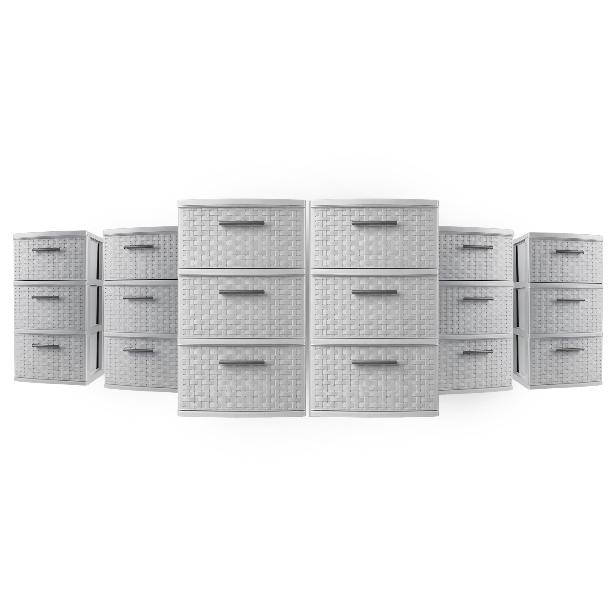Sterilite 3 Drawer Storage Tower, Plastic Weave Medium Home Organizer, Cement, 6 Pack