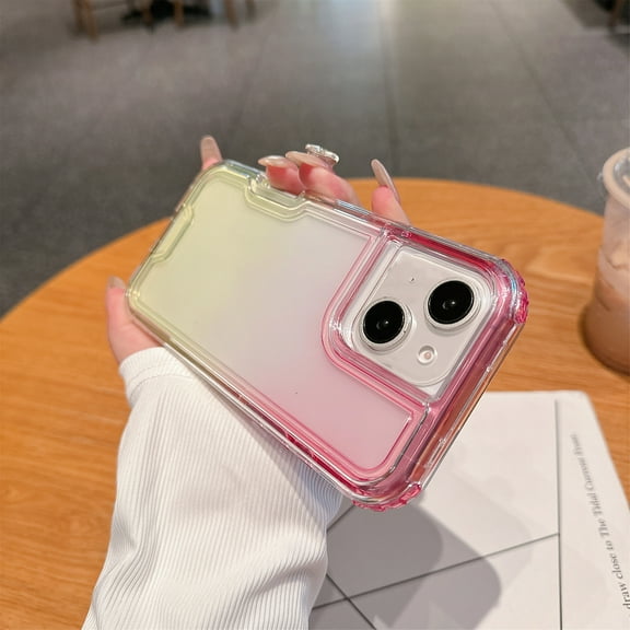 Compatible with iPhone 14 Plus Case, 2 in 1 Hybrid Rugged Hard PC Soft Silicone Bumper Slim Rugged Anti-Scratch Shockproof Gradient Color Phone Case Women Girls for iPhone 14 Plus,Pink Yellow