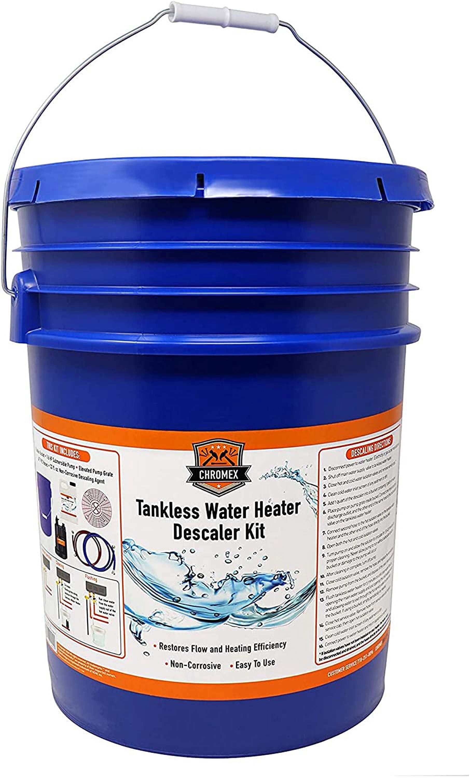 Chromex Tankless Water Heater Flush Kit with Certified Liquid Descaling Solution and 1/6HP Extra Strength Pump