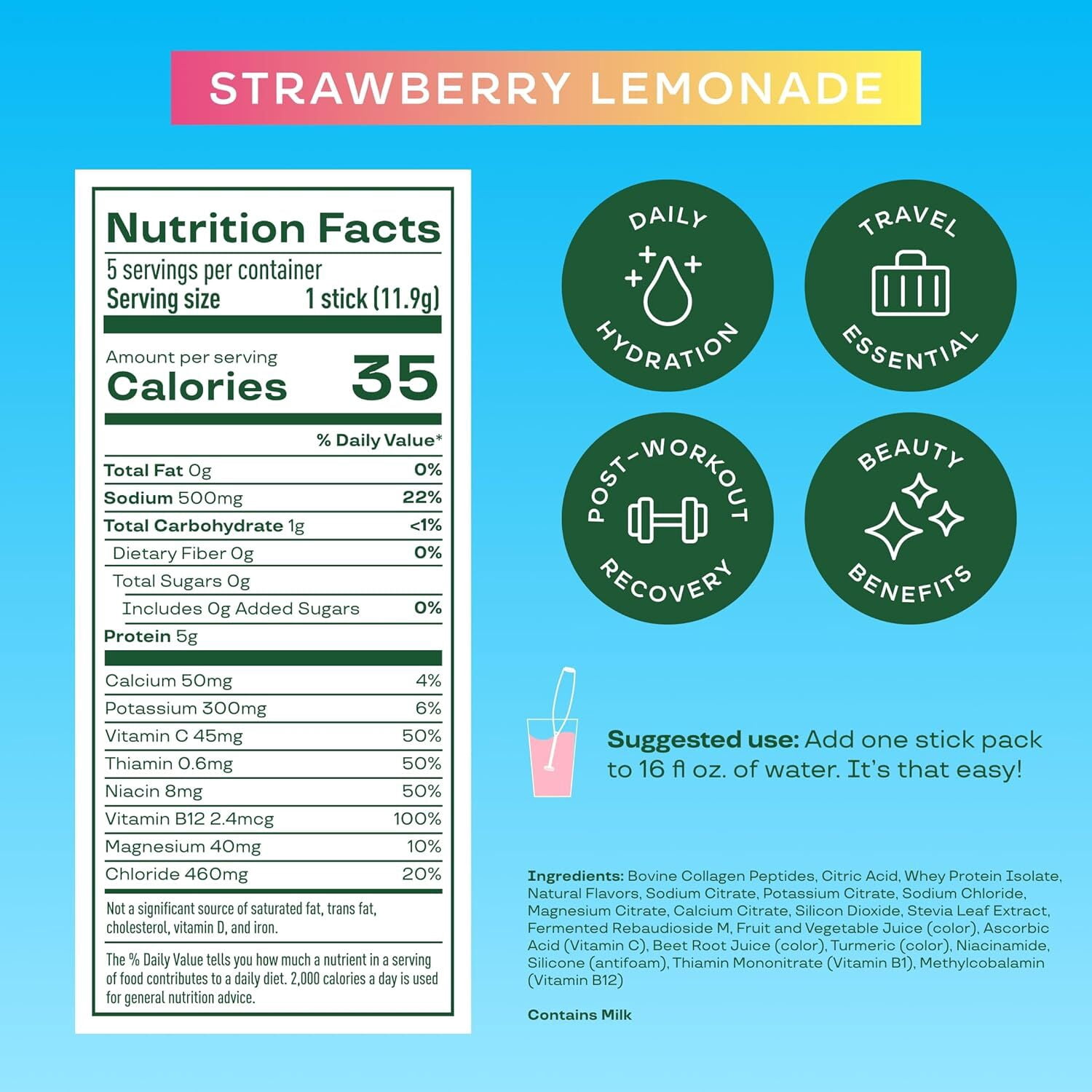 Bloom Nutrition Daily Hydration Electrolyte Drink Mix, Strawberry Lemonade, 5 Count