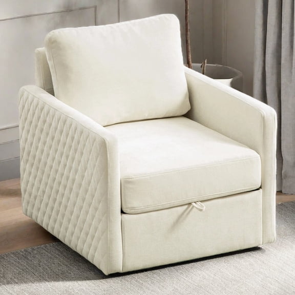 MDQMD 29.5"Swivel Accent Chair with Storage Large Backrest,Comfortable Chenille Accent Chairs,Upholstered Armchair,360 Swivel Chair with Storage,Beige Living Room Chairs