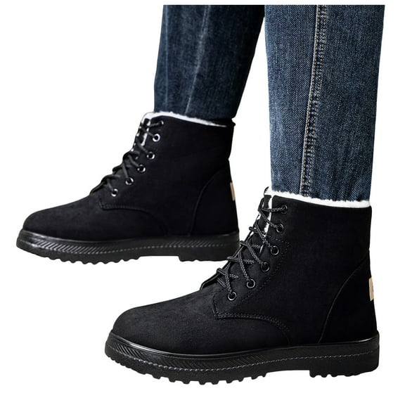 Winter Snow Combat Boots for Women Men Cold Resistant Fuzzy Fleece Lined Suede Short Mid Calf Ankle Booties