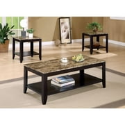 Monarch Specialties Table Set, 3pcs Set, Coffee, End, Side, Accent, Brown Marble Look Laminate