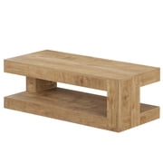 Fnova 47 Farmhouse Coffee Tabl, 2-Tier Rectangular Accent Center Tea Cocktail Table with Storage for Living Room
