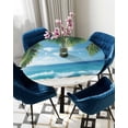 thumbnail image 5 of nqOlkjepod Summer Beach Coastal Round Tablecloth, Fitted Table Cover with Elastic for 36"-44" Round Tables, Palm Tree Sandy Vacation Table Cloth Outdoor Indoor Dinning Party Waterproof Tablecloths, 5 of 6