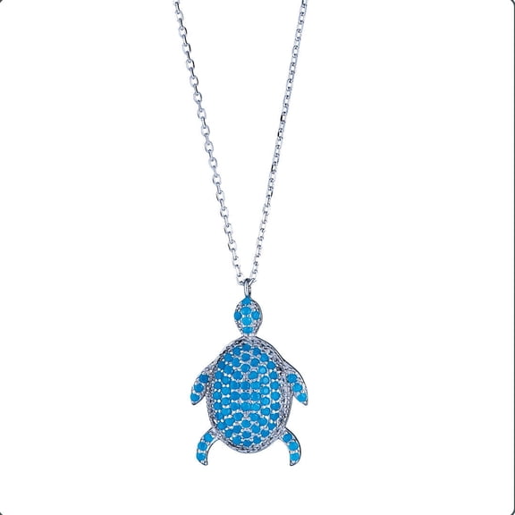 Ritastephens Sea Turtle Necklace for Women Sterling Silver 925 – Adjustable 16–18 Inch Chain with Clear & Blue Cubic Zirconia Crystals