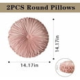 thumbnail image 5 of Round Throw Pillow Set of 2 – Decorative Velvet Ruched Pumpkin Pillows with Button Center, Soft Handmade Cushions for Couch Sofa Bed Farmhouse Vintage Rustic Decor, 14.5" R, Pink, 5 of 8