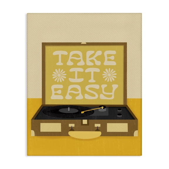 Stupell Industries Modern Take it Easy Motivational Vintage Boho Record Player Canvas Art, 16 x 20, by Jalynn Heerdt
