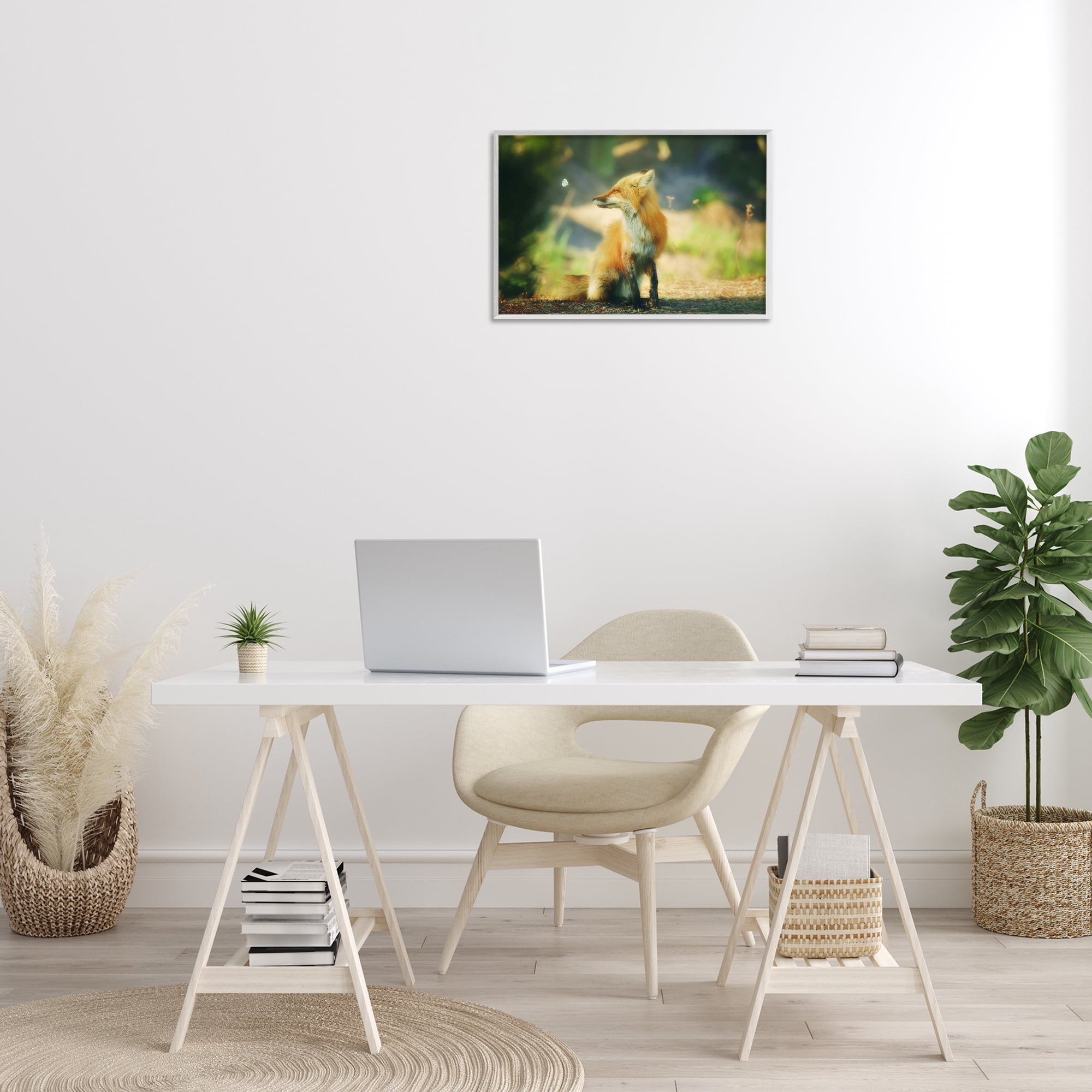 Stupell Industries Fox Kit & Butterfly Animals & Insects Photography White Framed Art Print Wall Art, 24 x 16