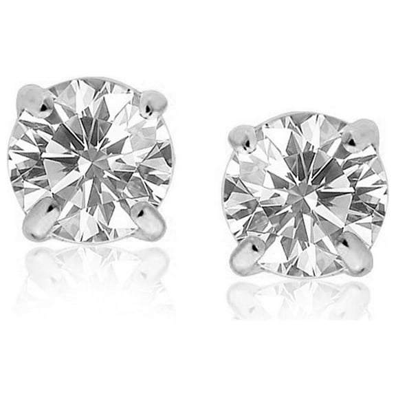 Sterling Silver 4mm Faceted White Cubic Zirconia Stud Earrings