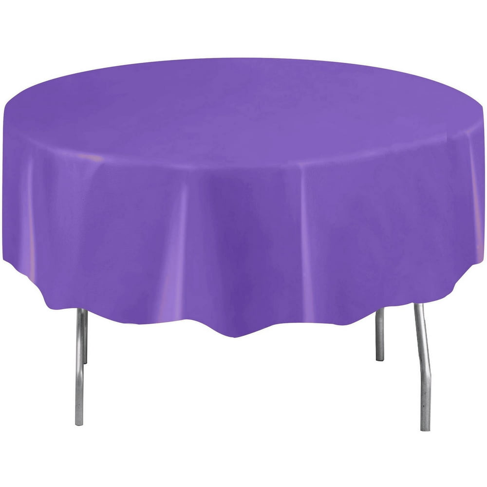 Neon Purple Plastic Party Tablecloth, Round, 84in
