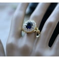 thumbnail image 2 of 3Ct Oval Cut Lab Created Blue Sapphire Halo Wedding Ring 14K Yellow Gold Plated, 2 of 3