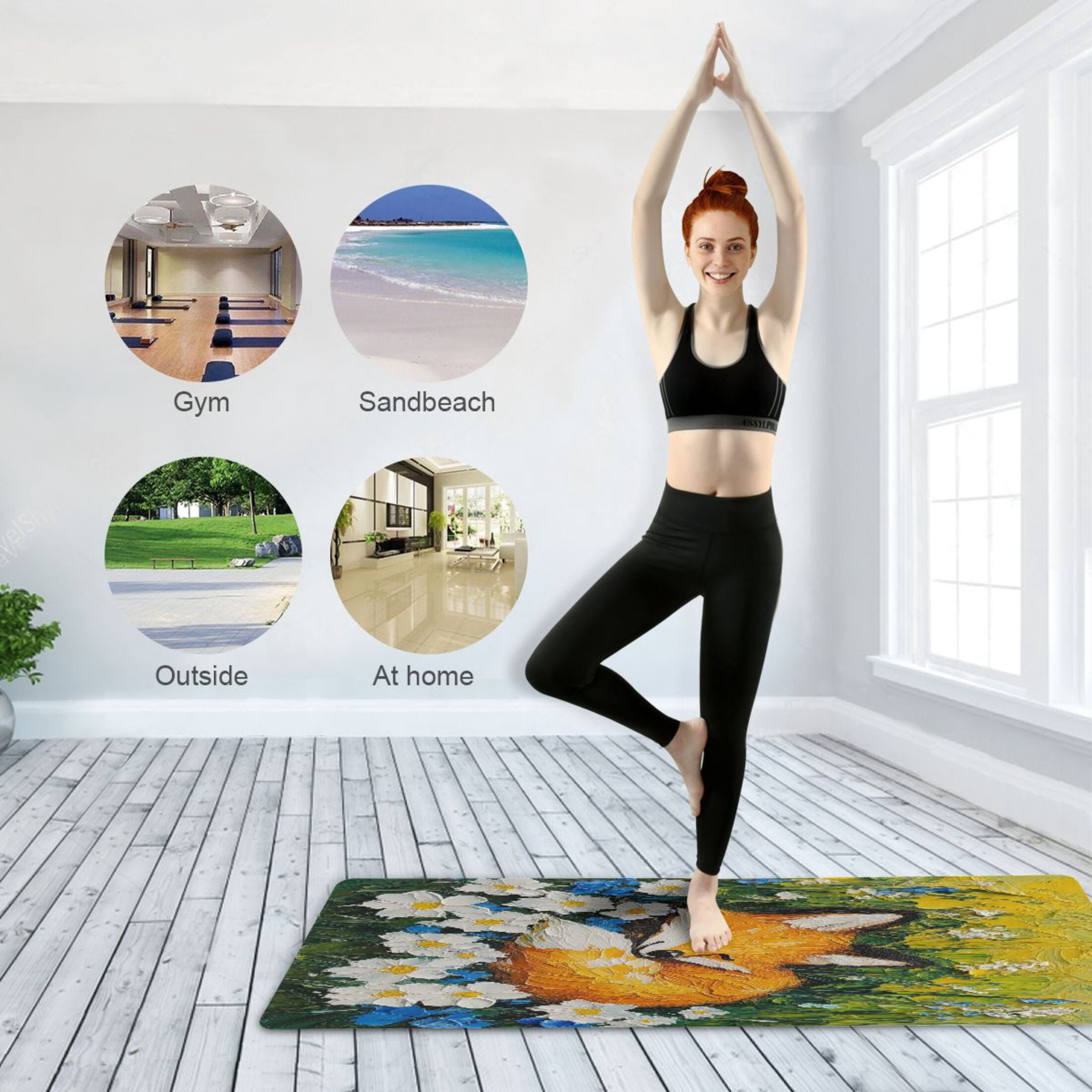 BZSMCE Yoga Mat Women Sleeping Fox Among Flowers Fitness Mat