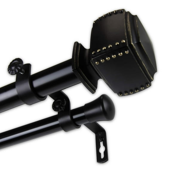 InStyleDesign Xavier 1 inch Diameter Adjustable Double Curtain Rod Black 120 to 170 inches Black Finish