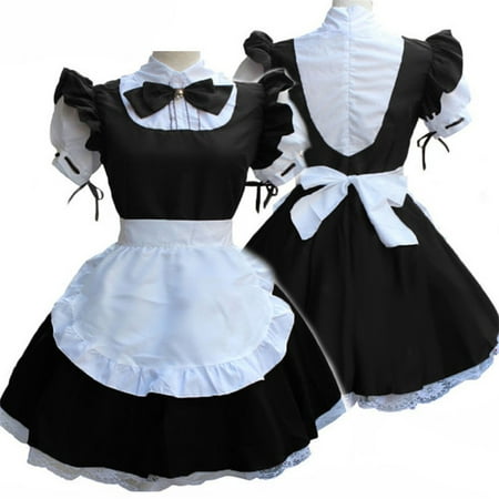 

WANYNG womens dresses Lingerie Maid Women Headwear Apron Collar Bowknot Dress Maid Dress Black Black dress