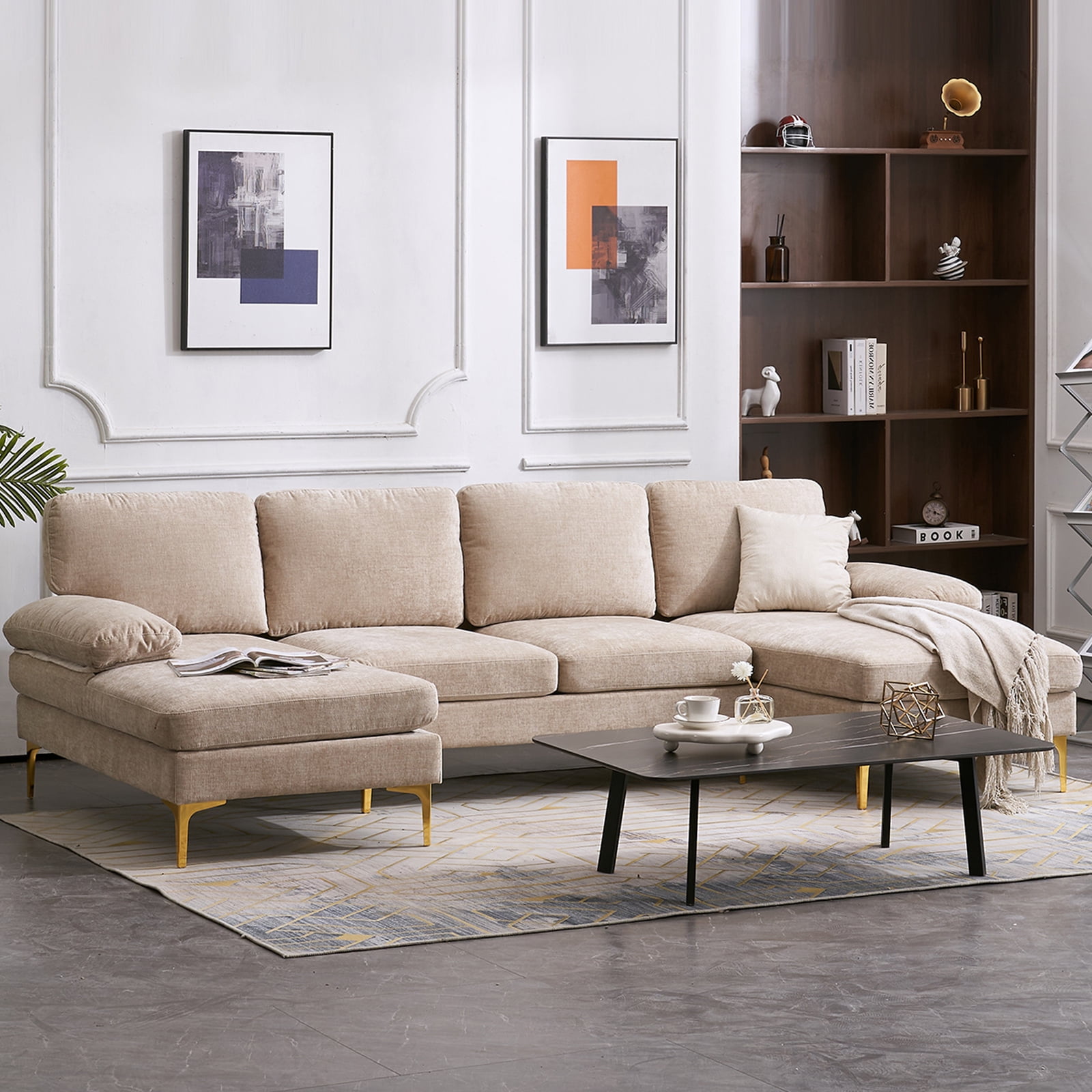 UWRNite U Shape Sectional Sofa, Modern Large Chenille Fabric Modular