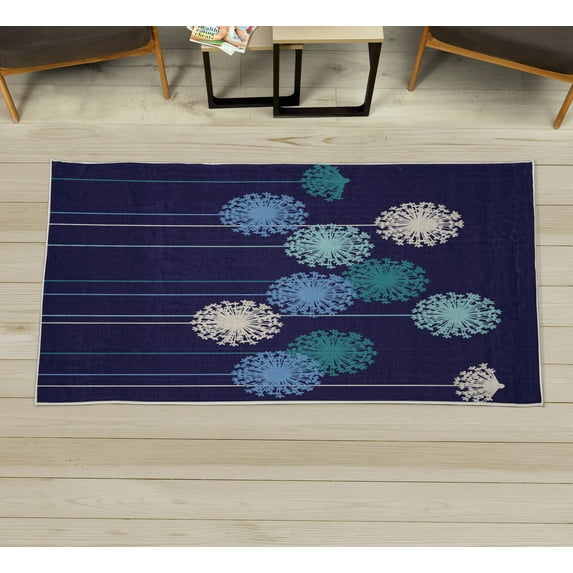 Dandelion Decorative Rug, Abstract Wildflower Silhouettes Botanical Inspirations Meadow in Summer Season, Quality Carpet for Bedroom Dorm and Living Room, 6 Sizes, Dark Purple, by Ambesonne