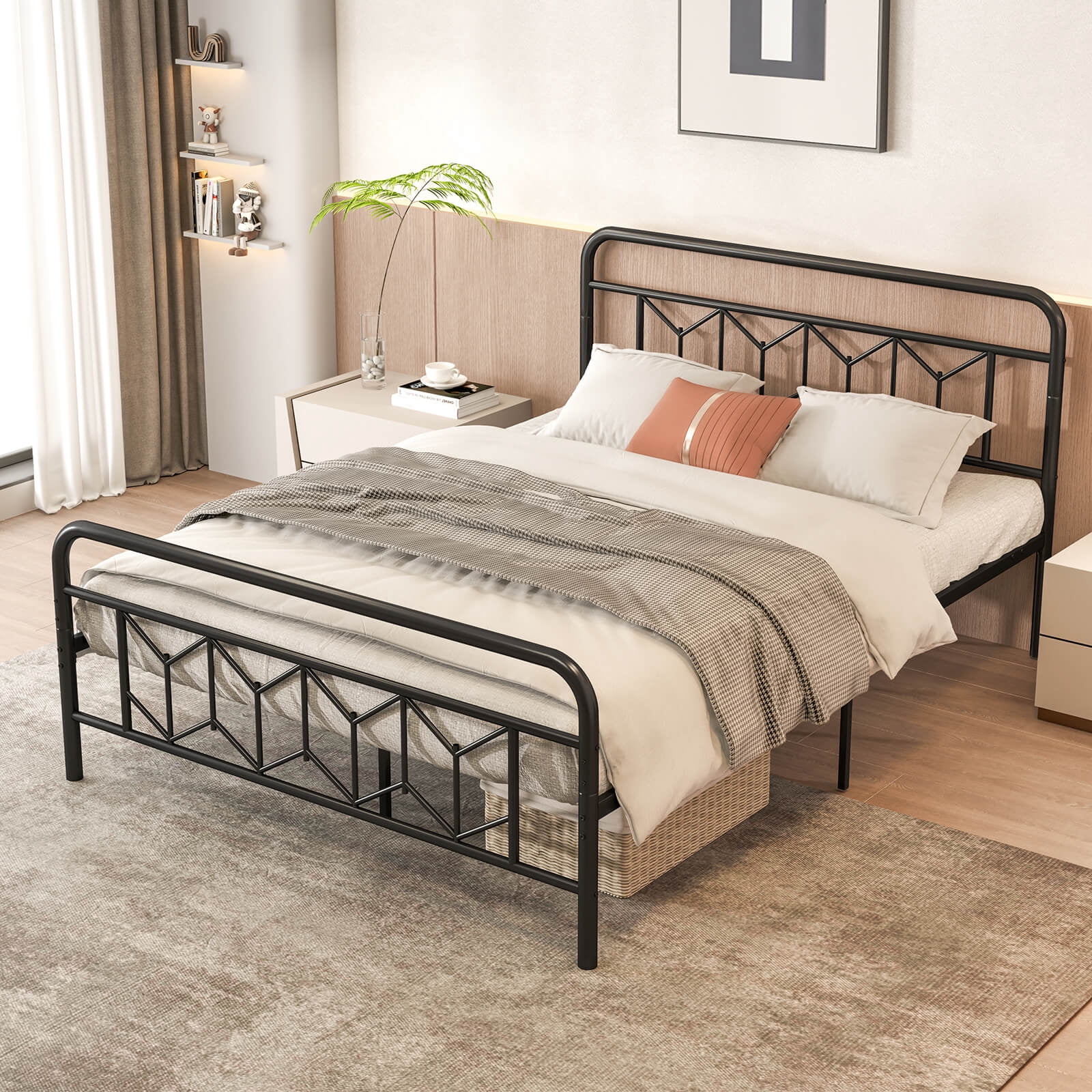 Infans Queen Size Bed Frame Mattress Foundation w/ Headboard 12.5" Under-bed Storage