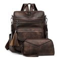 thumbnail image 4 of "Vintage Faux Leather Backpack for Women - Multi - Pocket Convertible Daypack with Adjustable Straps. Free Matching Mini Leather Pouch Included! Available in Multiple Solid Colors, 4 of 27