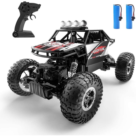 JHIJHOO RC Cars Remote Control Car 1:14 Off Road Monster Truck,Metal Shell 4WD Dual Motors LED Headlight Rock Crawler,2.4Ghz All Terrain Hobby Truck with 2 Batteries for 90 Min Play,Boy Adult Gifts