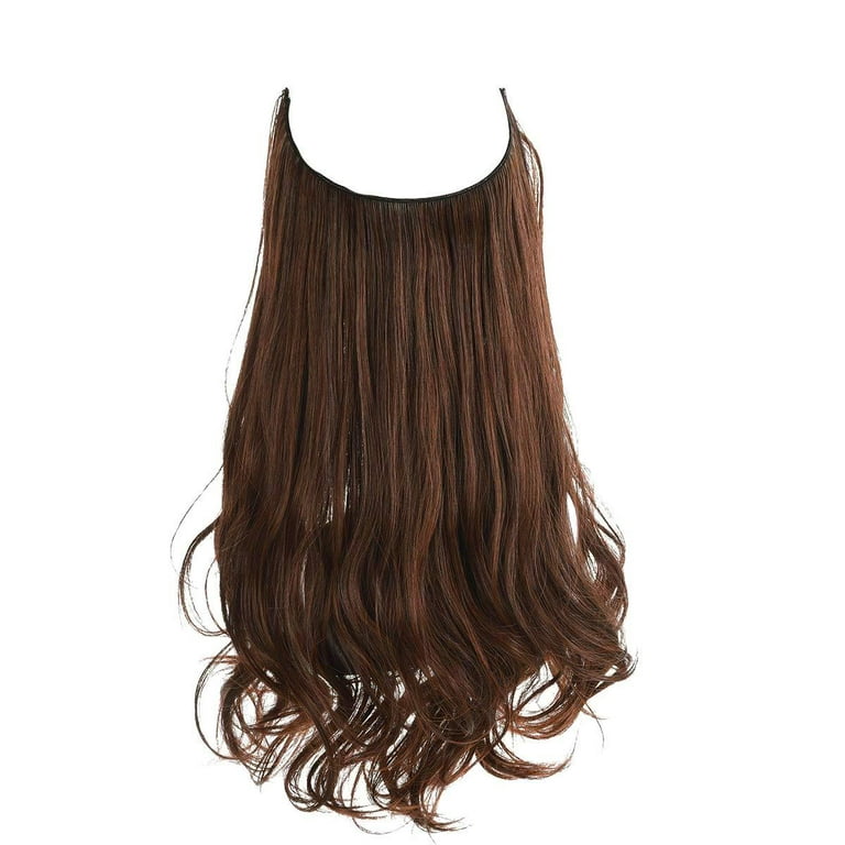 SARLA Hair Extension Halo Medium Brown With Ash Blonde Highlight Curly Short Synthetic Hairpiece 12 Inch 3.5 Oz Hidden Wire Headband for Women Heat Resistant Fiber No Clip M05 10H24B Walmart
