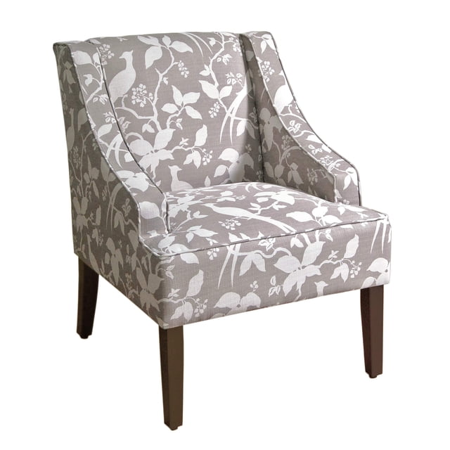 HomePop Velvet Swoop Arm Living-Room-Chairs, Grey Floral Tree Pattern
