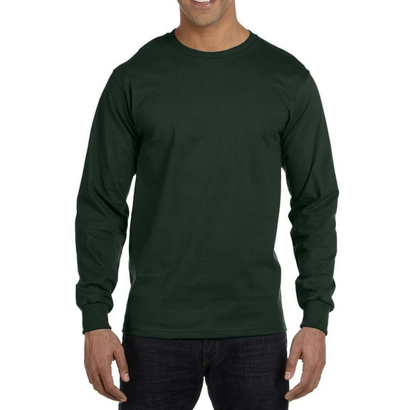 Hanes Men's 100% Cotton Long Sleeve Beefy T-Shirt Big Sizes, Deep Forest, 2XLarge